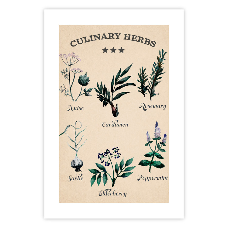 Wall Poster Kitchen Herbs - composition of edible plants with black labels 129547 additionalImage 25