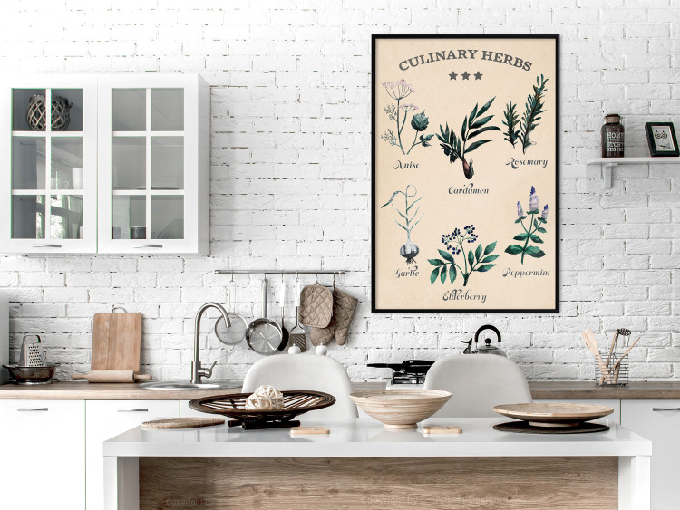 Wall Poster Kitchen Herbs - composition of edible plants with black labels 129547 additionalImage 6