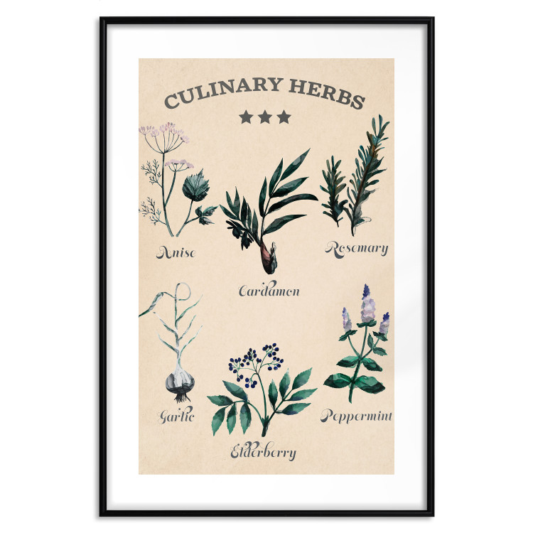 Wall Poster Kitchen Herbs - composition of edible plants with black labels 129547 additionalImage 17