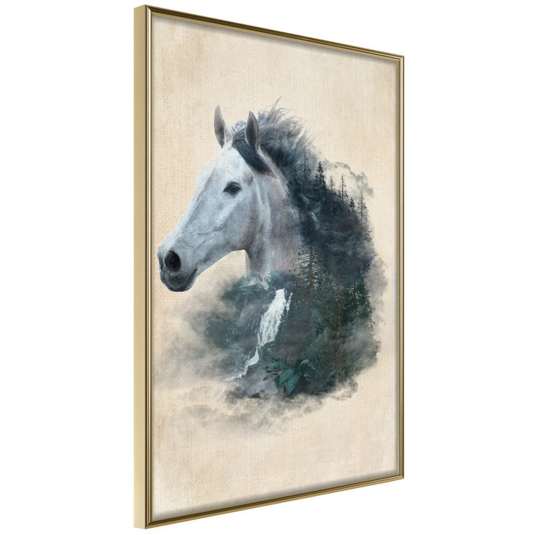 Wall Poster Messenger of Freedom - gray horse surrounded by nature on a beige texture 130447 additionalImage 2