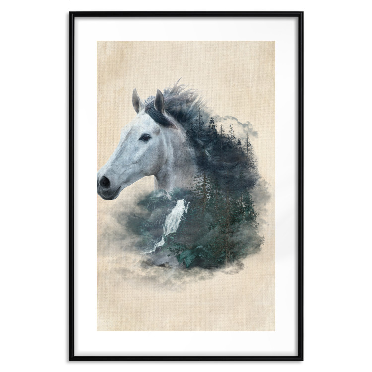 Wall Poster Messenger of Freedom - gray horse surrounded by nature on a beige texture 130447 additionalImage 15
