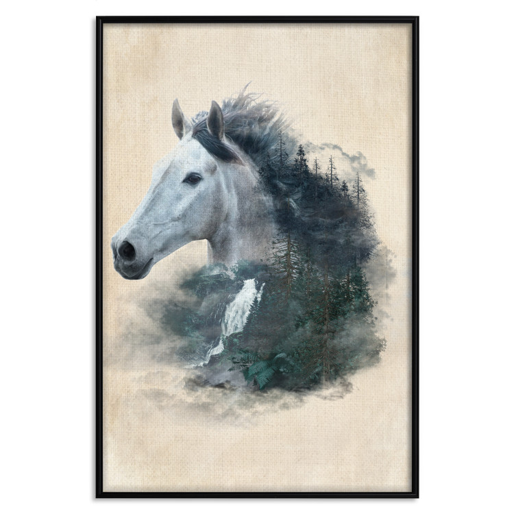 Wall Poster Messenger of Freedom - gray horse surrounded by nature on a beige texture 130447 additionalImage 16