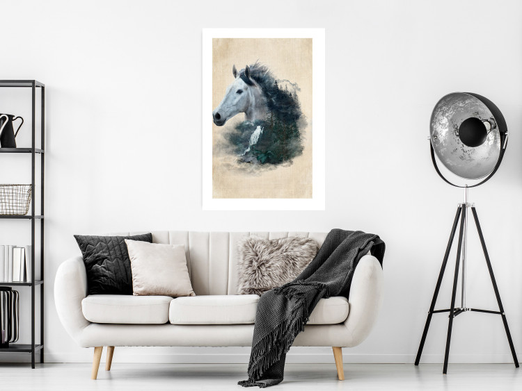 Wall Poster Messenger of Freedom - gray horse surrounded by nature on a beige texture 130447 additionalImage 8