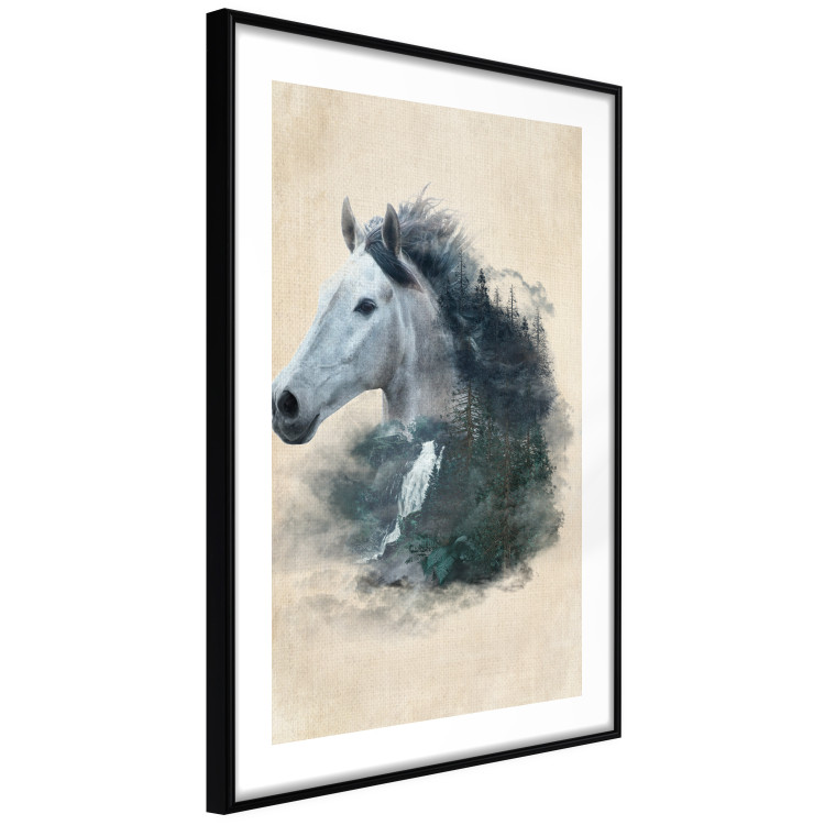 Wall Poster Messenger of Freedom - gray horse surrounded by nature on a beige texture 130447 additionalImage 12