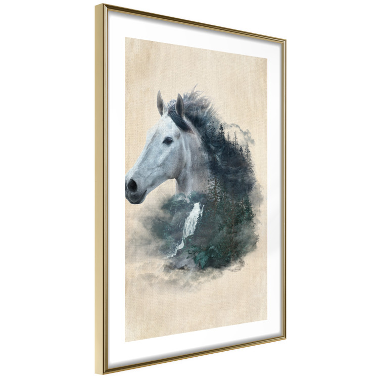 Wall Poster Messenger of Freedom - gray horse surrounded by nature on a beige texture 130447 additionalImage 4