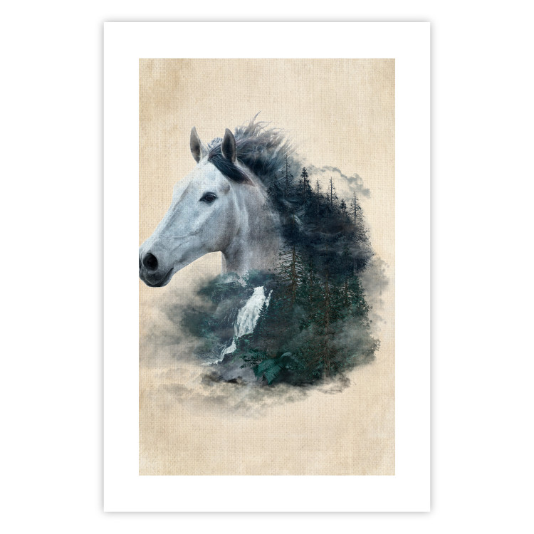 Wall Poster Messenger of Freedom - gray horse surrounded by nature on a beige texture 130447 additionalImage 19
