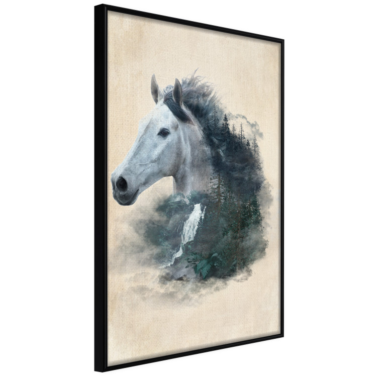 Wall Poster Messenger of Freedom - gray horse surrounded by nature on a beige texture 130447 additionalImage 3