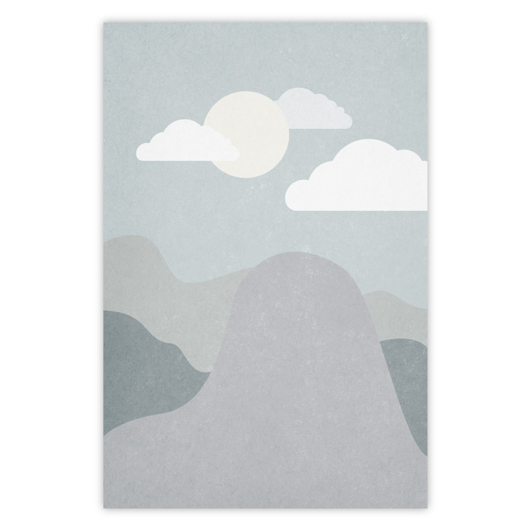Wall Poster Mountain Adventure - mountain landscape with sky and cloud in gray tones 130547
