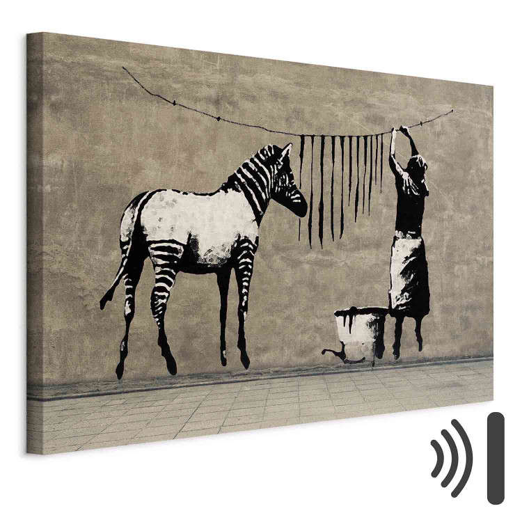 Canvas Art Print Banksy: Washing Zebra on Concrete (1 Part) Wide 132447 additionalImage 8