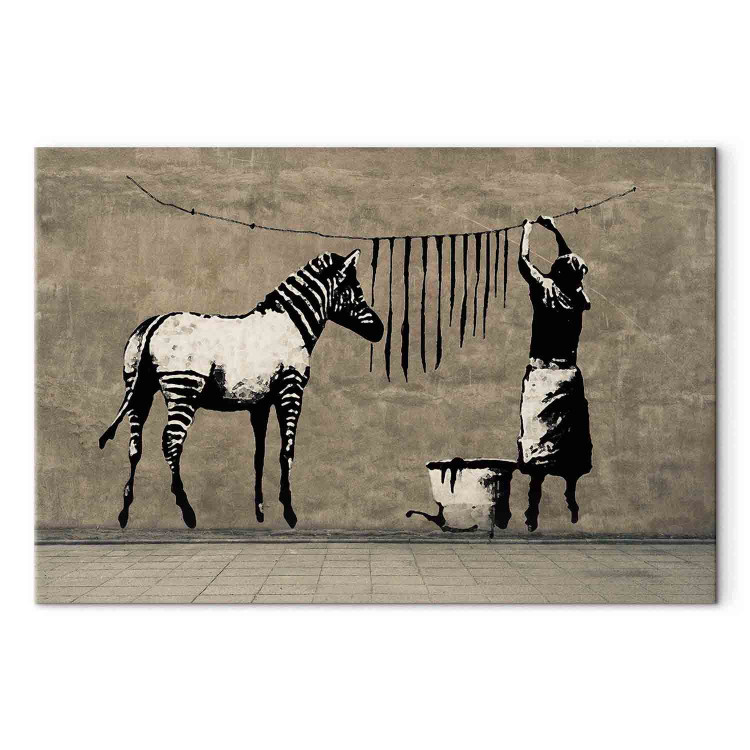 Canvas Art Print Banksy: Washing Zebra on Concrete (1 Part) Wide 132447