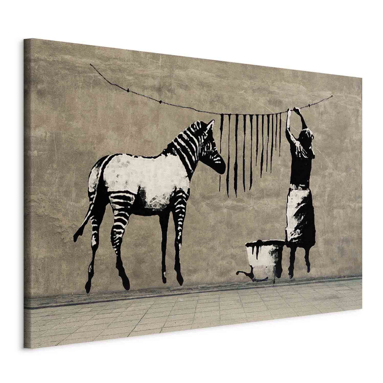 Canvas Art Print Banksy: Washing Zebra on Concrete (1 Part) Wide 132447 additionalImage 2