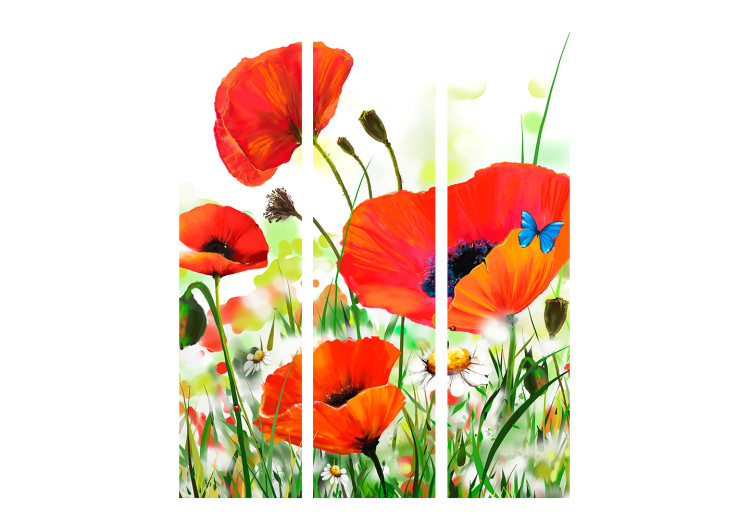 Room Divider Screen Country poppies (3-piece) - red poppies on a colorful meadow 132647 additionalImage 3