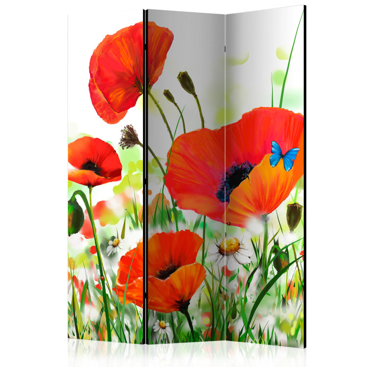 Room Divider Screen Country poppies (3-piece) - red poppies on a colorful meadow 132647