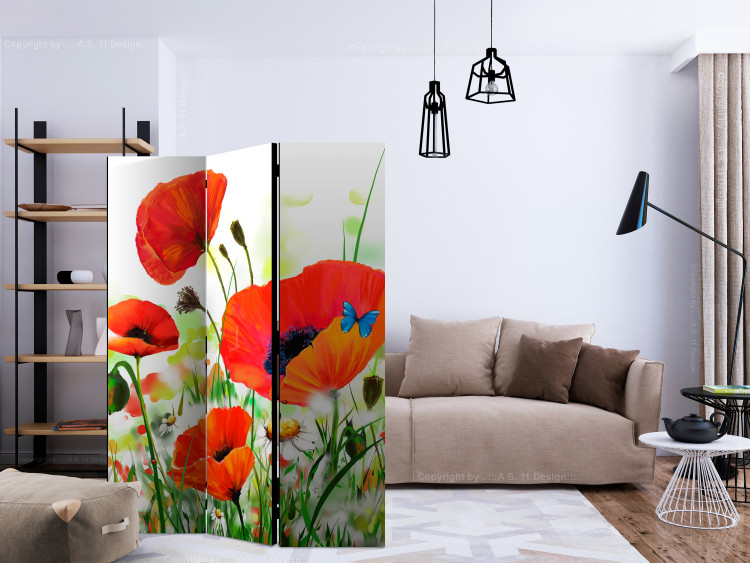 Room Divider Screen Country poppies (3-piece) - red poppies on a colorful meadow 132647 additionalImage 4