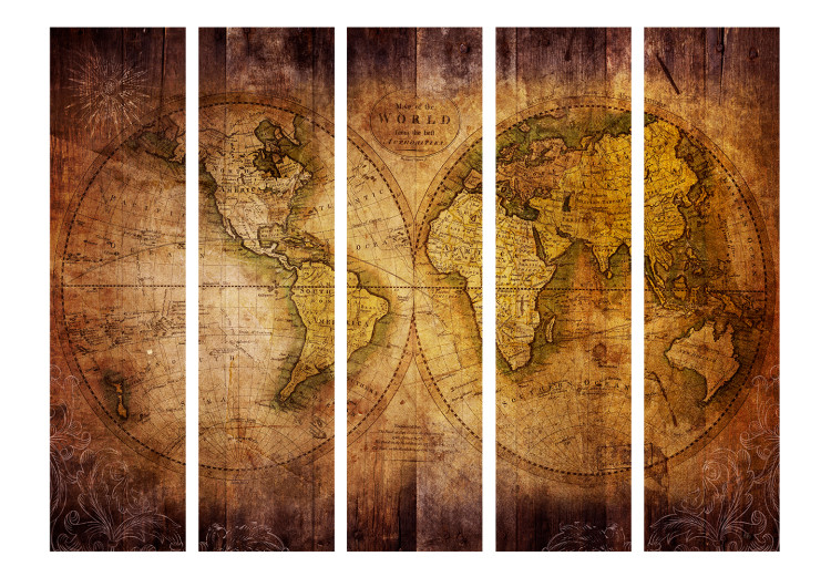 Room Separator World on an Old Map II (5-piece) - continents in a retro style 132747 additionalImage 3