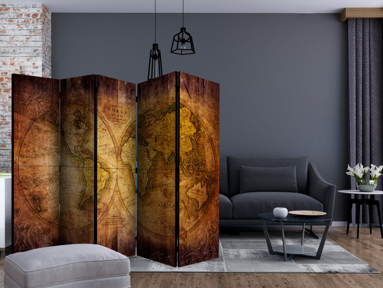 Room Separator World on an Old Map II (5-piece) - continents in a retro style 132747 additionalImage 4