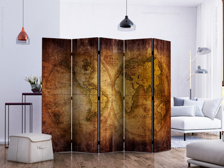 Room Separator World on an Old Map II (5-piece) - continents in a retro style 132747 additionalImage 2