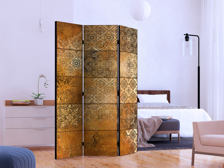 Room Divider Screen Old Tiles (5-piece) - oriental Mandalas in golden shades 132947 additionalImage 2
