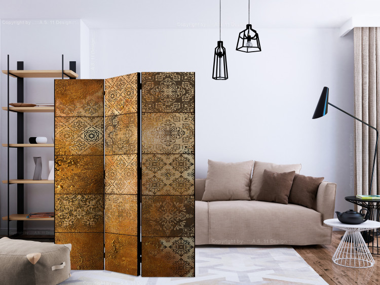 Room Divider Screen Old Tiles (5-piece) - oriental Mandalas in golden shades 132947 additionalImage 4