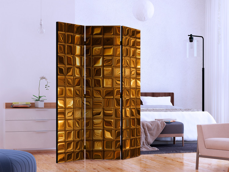Folding Screen Puzzle of Majesty (3-piece) - elegant mosaic in golden pattern 133547 additionalImage 2