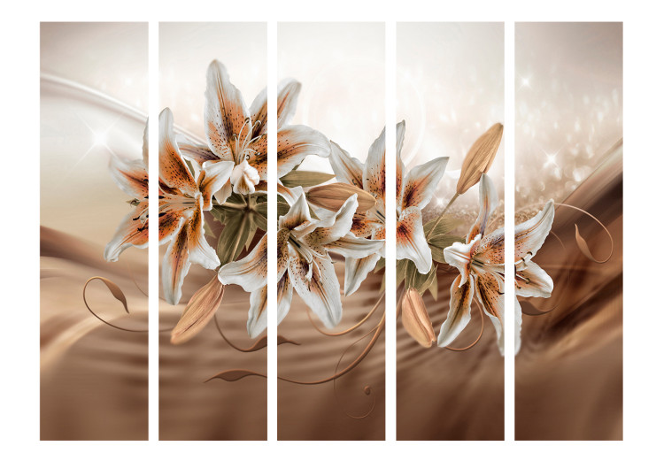 Folding Screen Chocolate Lilies II - white-orange flowers on an abstract background 133747 additionalImage 3