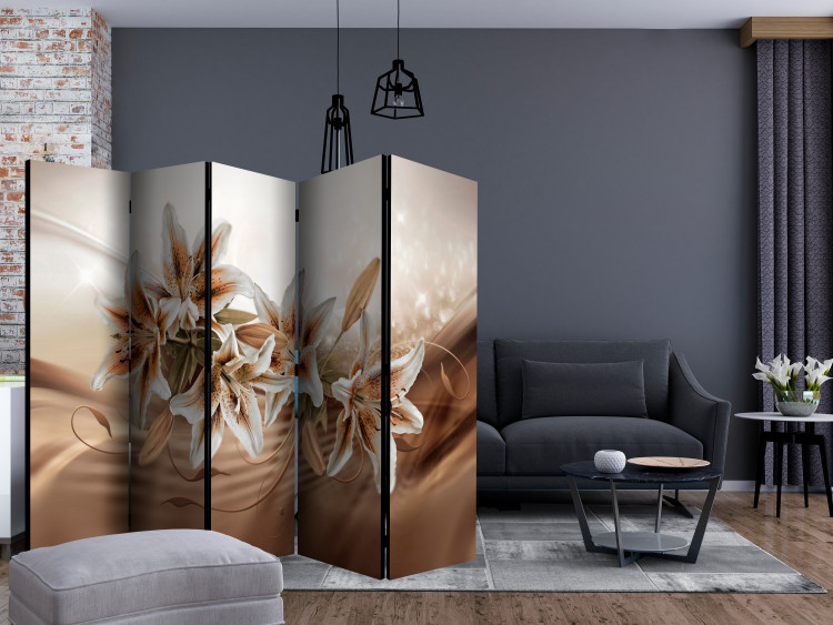 Folding Screen Chocolate Lilies II - white-orange flowers on an abstract background 133747 additionalImage 4
