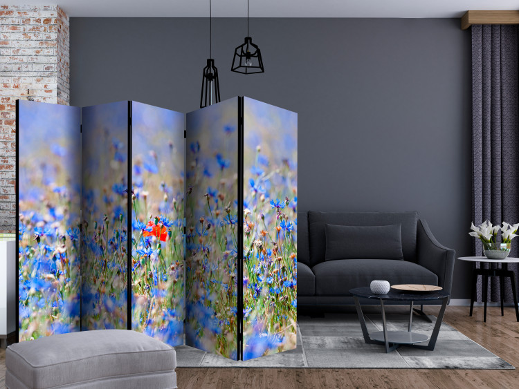 Room Divider Screen Meadow in Sky Blue - Cornflowers II - summer landscape of blue flowers 133947 additionalImage 4