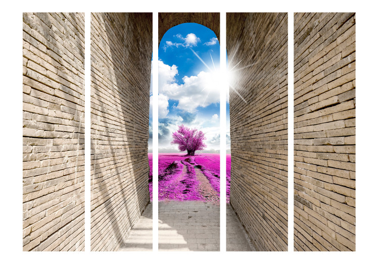 Room Divider Magical Passage II - landscape of a brick tunnel against a purple meadow 134047 additionalImage 3