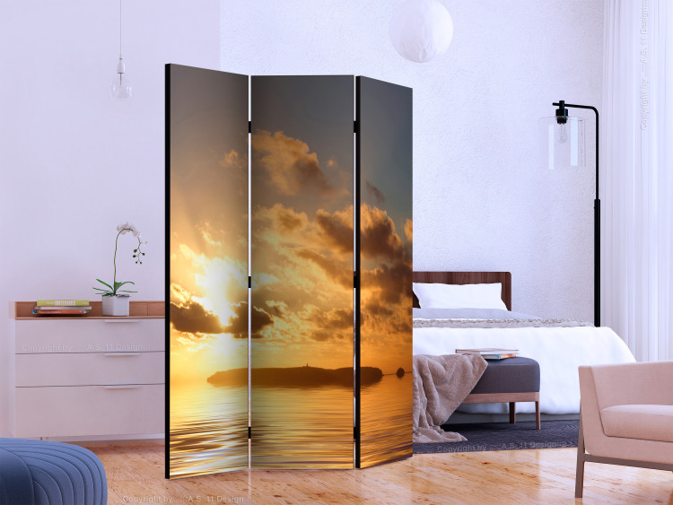 Folding Screen Sea - Sunset (3-piece) - lonely island and cloudy sky 134147 additionalImage 2