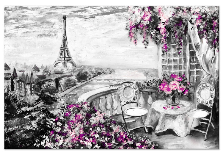 Canvas Art Print Parisian Balcony (1-piece) Wide - city panorama with Eiffel Tower 138747