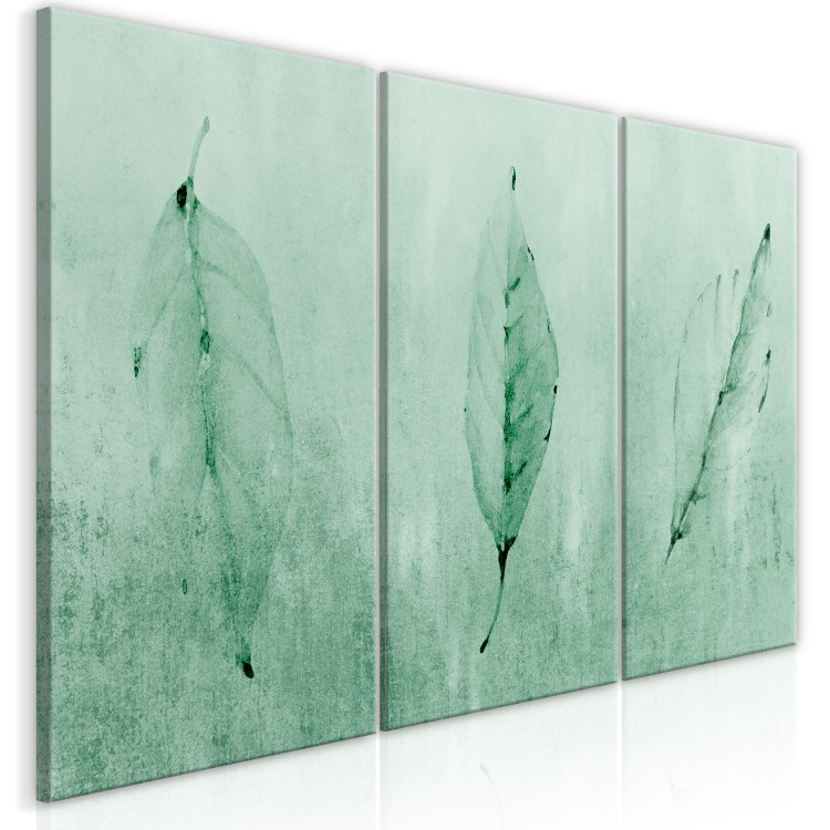 Canvas Brush of Spring (3-piece) - teal landscape with green leaves 143247 additionalImage 2