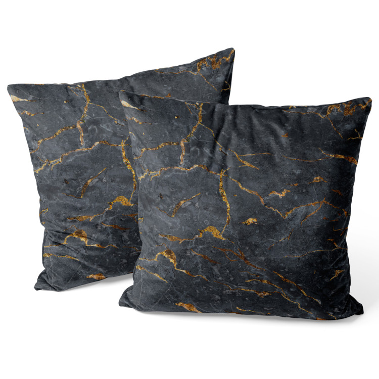 Decorative Velor Pillow Cracked magma - graphite imitation stone pattern with golden streaks 147047 additionalImage 3