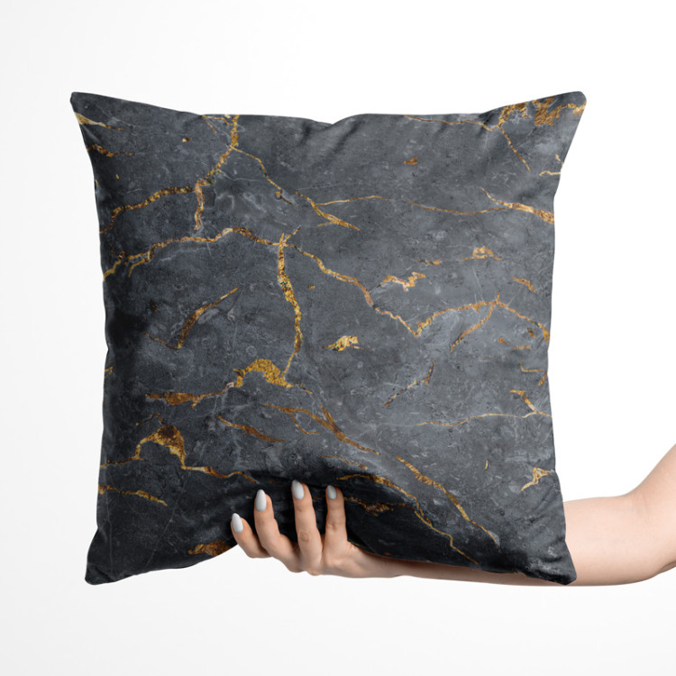 Decorative Velor Pillow Cracked magma - graphite imitation stone pattern with golden streaks 147047 additionalImage 2