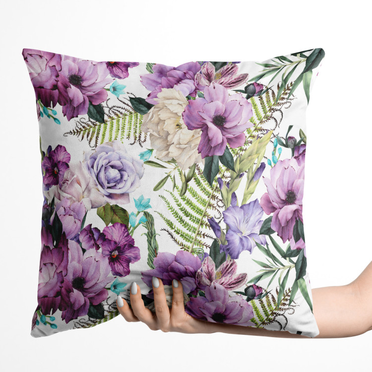 Decorative Velor Pillow Joyful bouquet - composition of purple flowers on a white background 147147 additionalImage 2