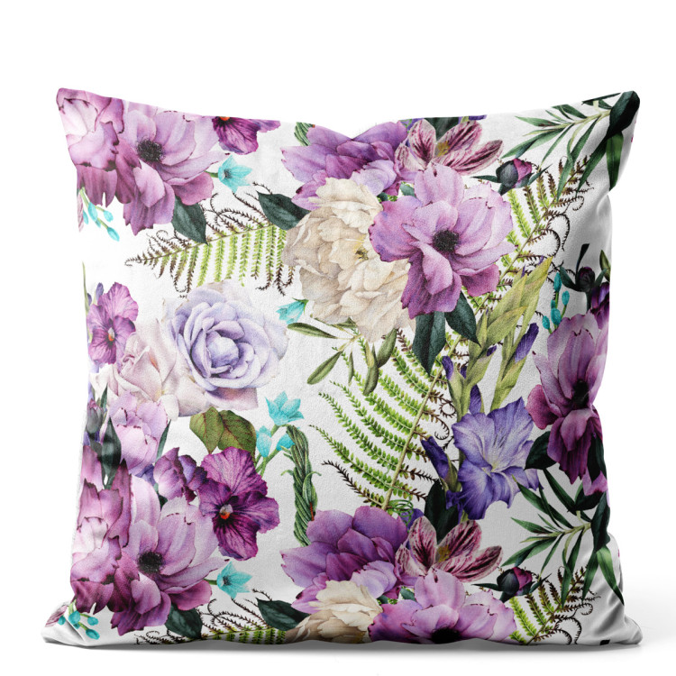 Decorative Velor Pillow Joyful bouquet - composition of purple flowers on a white background 147147