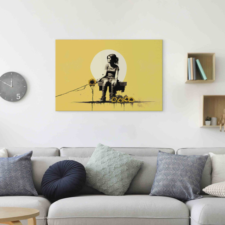 Canvas Print Girl and Sunflowers - A Yellow Composition Inspired by the Style of Banksy 151747 additionalImage 9