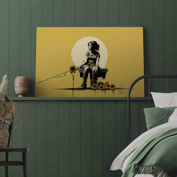 Canvas Print Girl and Sunflowers - A Yellow Composition Inspired by the Style of Banksy 151747 additionalImage 11