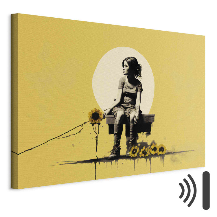 Canvas Print Girl and Sunflowers - A Yellow Composition Inspired by the Style of Banksy 151747 additionalImage 8