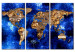 Canvas Print Golden Continents (3-part) - world map with a navy blue ocean 55247