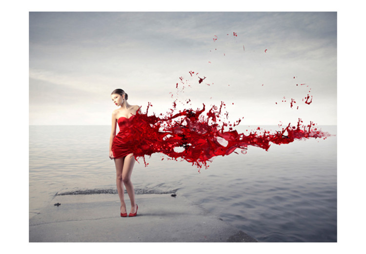 Photo Wallpaper Red Dress - Silhouette of a woman standing by a cool lake 61247 additionalImage 1
