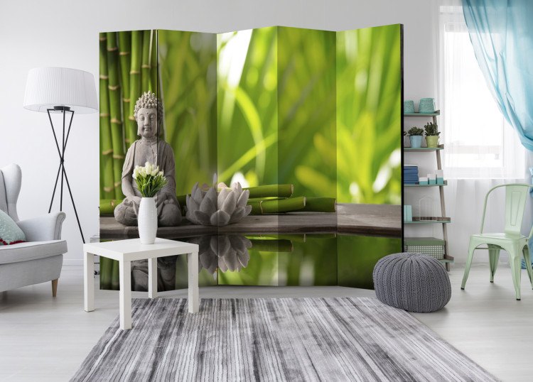 Room Divider Meditation II - stone Buddha in an oriental motif against bamboo background 97347 additionalImage 4