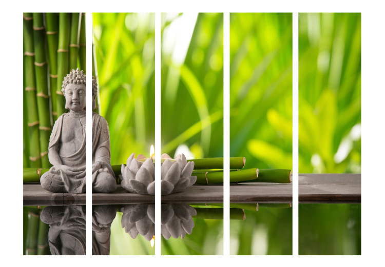 Room Divider Meditation II - stone Buddha in an oriental motif against bamboo background 97347 additionalImage 3