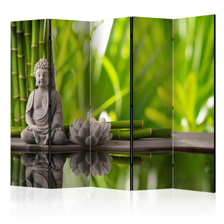 Room Divider Meditation II - stone Buddha in an oriental motif against bamboo background 97347