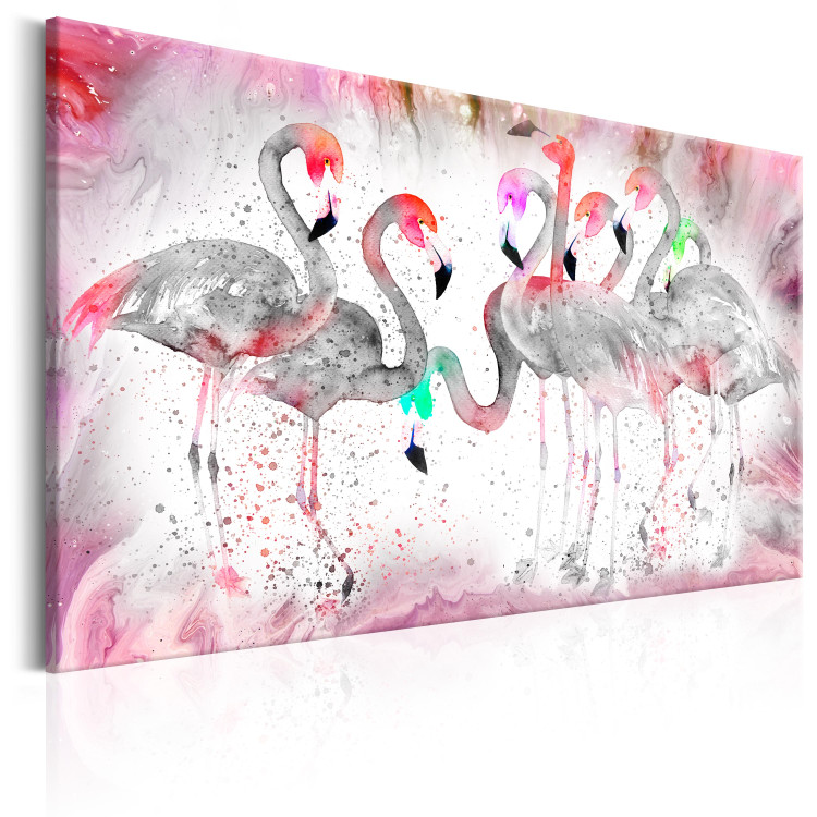 Canvas Flamingo Family - Gray Birds with Artistic Pink Color 98147 additionalImage 2