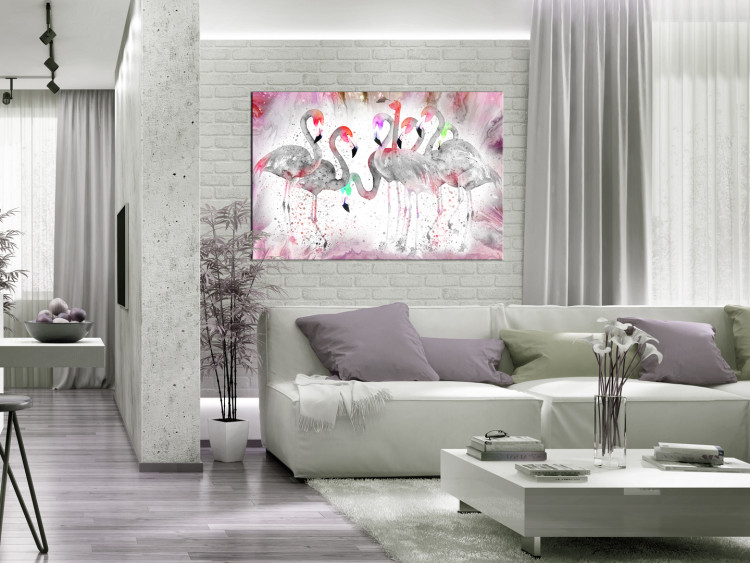 Canvas Flamingo Family - Gray Birds with Artistic Pink Color 98147 additionalImage 3
