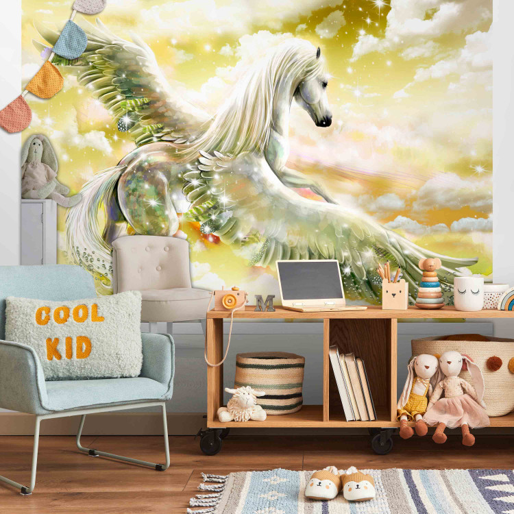 Wall Mural Pegasus - magical motif of a flying horse in clouds in yellow designs 107257 additionalImage 6