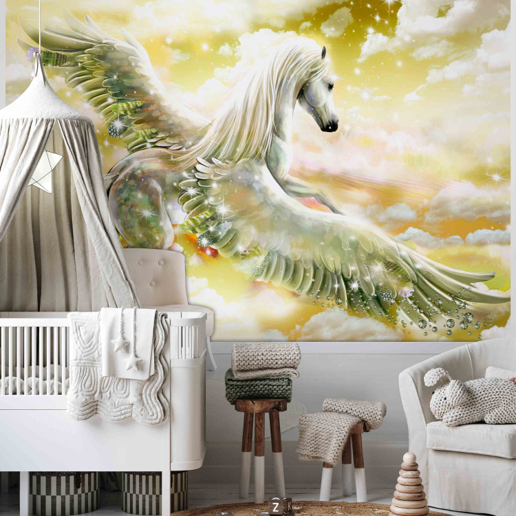 Wall Mural Pegasus - magical motif of a flying horse in clouds in yellow designs 107257 additionalImage 4
