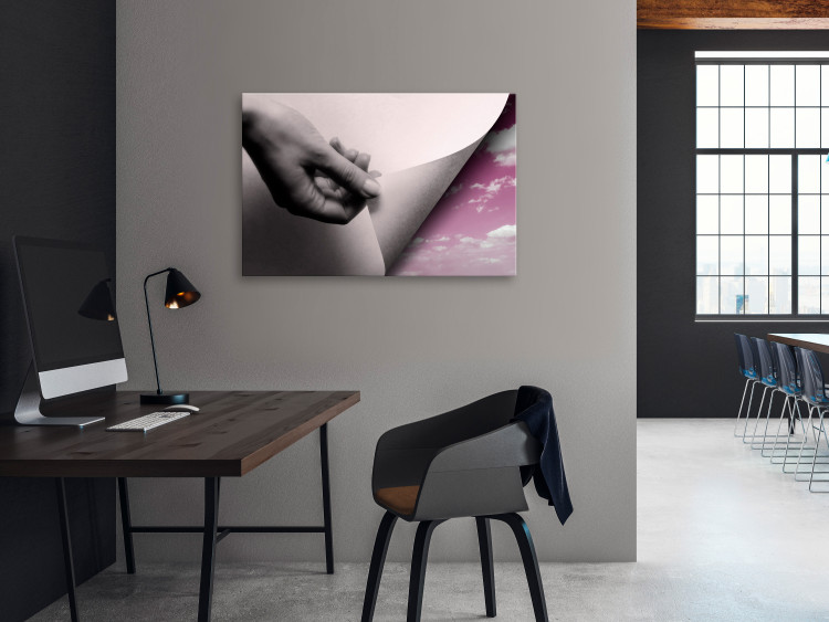 Canvas Art Print Discoverer's hand - a pink sky landscape with soft clouds 117157 additionalImage 3