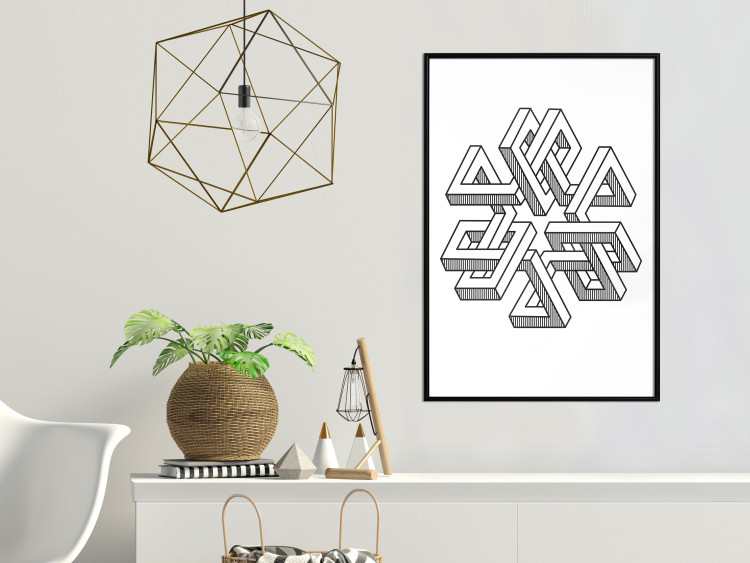 Poster Geometric Clover - black and white spatial 3D abstract 117557 additionalImage 12