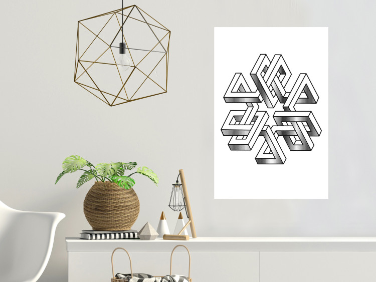 Poster Geometric Clover - black and white spatial 3D abstract 117557 additionalImage 17